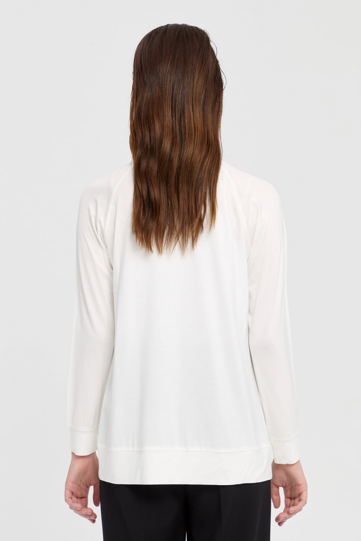 NİHAN Blouse Nihan Şifon Detaylı Penye Bluz  Ekru_modest