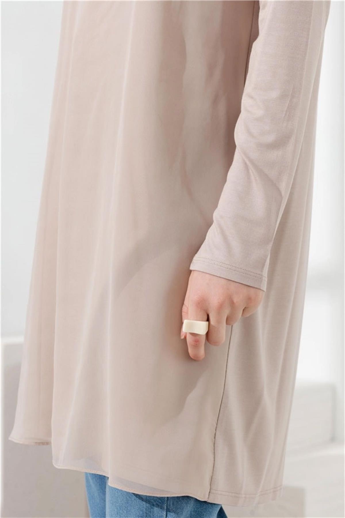 NİHAN Tunik Nihan Şifonlu Penye Tunik  Taş_modest