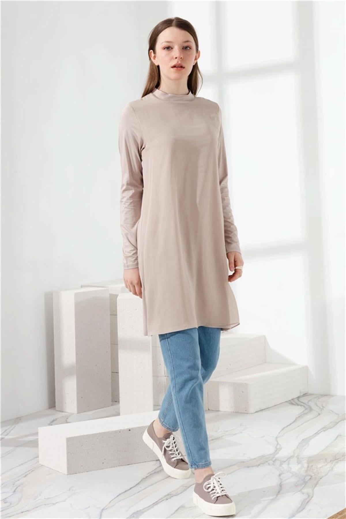 NİHAN Tunik Nihan Şifonlu Penye Tunik  Taş_modest