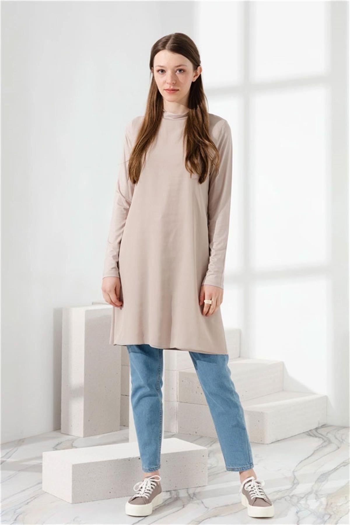 NİHAN Tunik Nihan Şifonlu Penye Tunik  Taş_modest