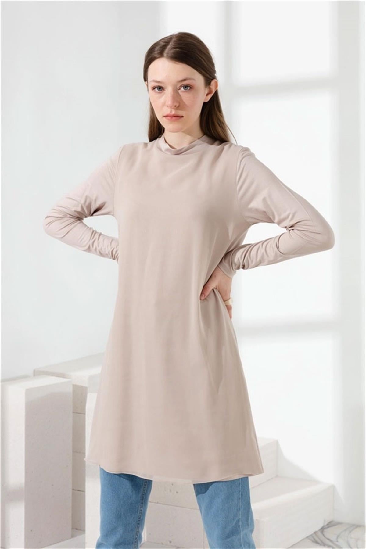 NİHAN Tunik Nihan Şifonlu Penye Tunik  Taş_modest
