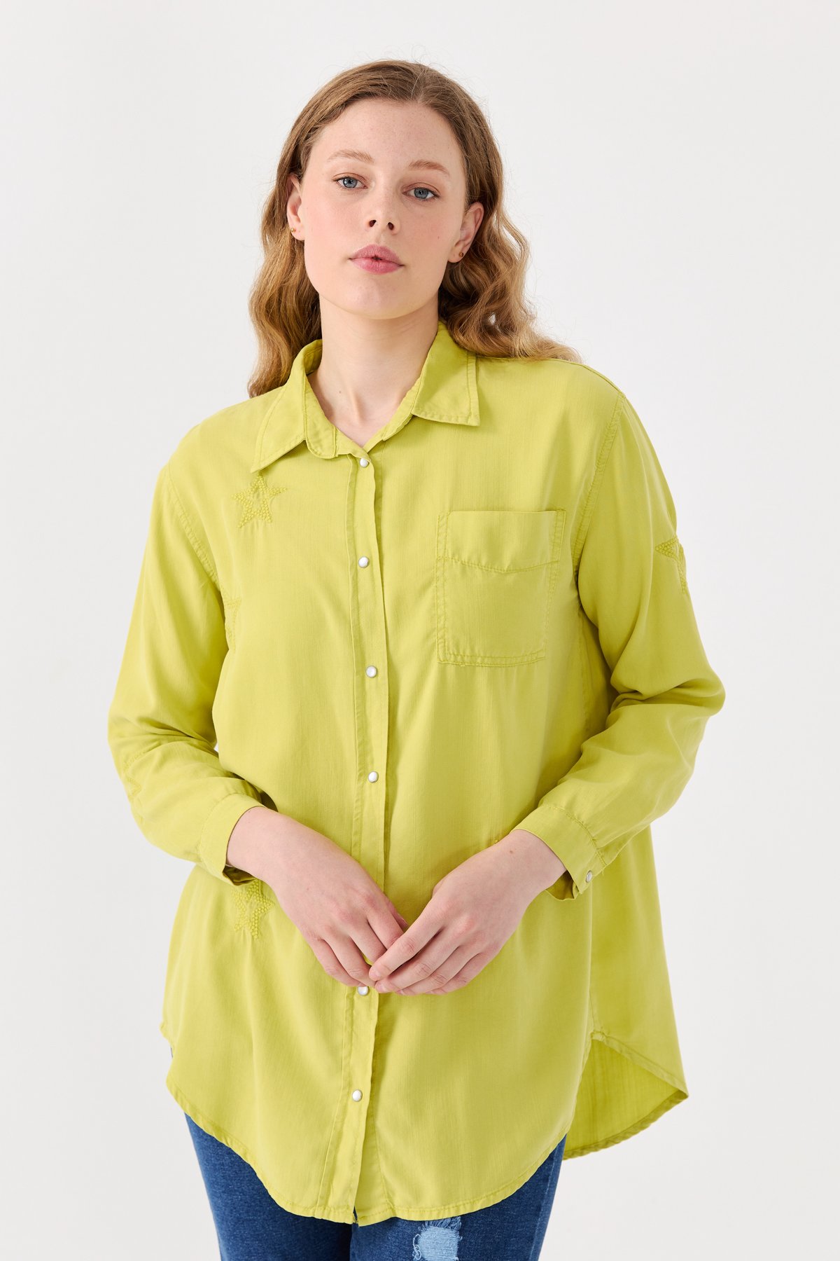 NİHAN Tunik Nihan Tencel Gömlek Tunik  Olive_modest
