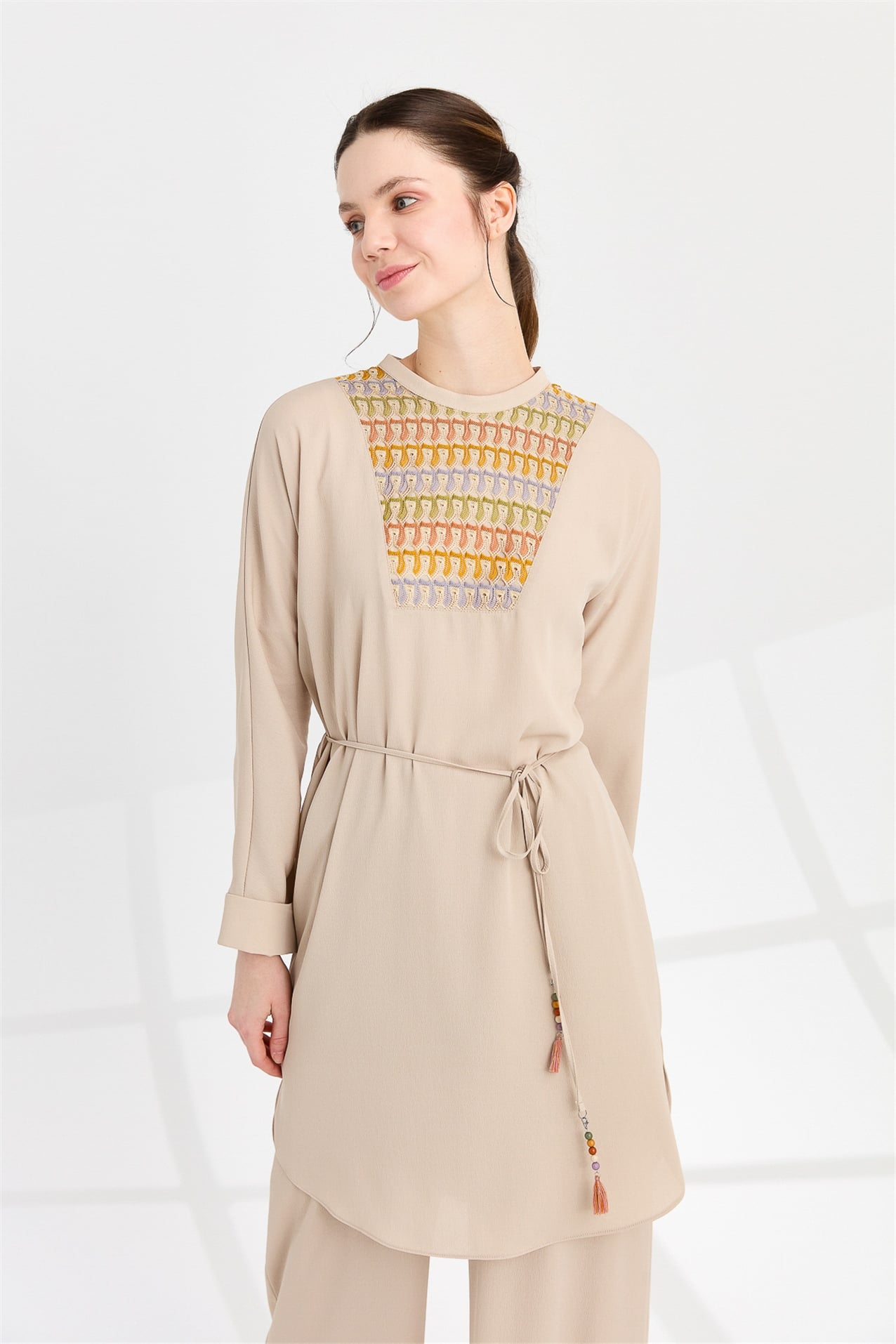 NİHAN Tunik Nihan Triko Kombinli Yarasa Kol Salaş Tunik  Taş_modest