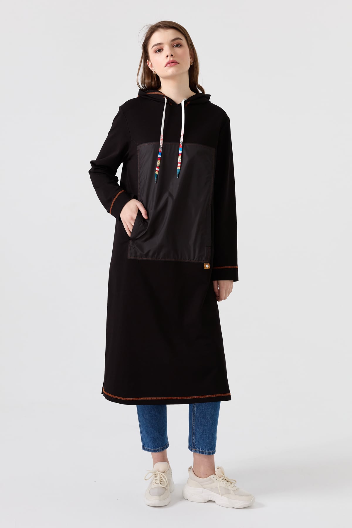 NİHAN Tunik Nihan Uzun Spor Kapşonlu Tunik  Siyah_modest