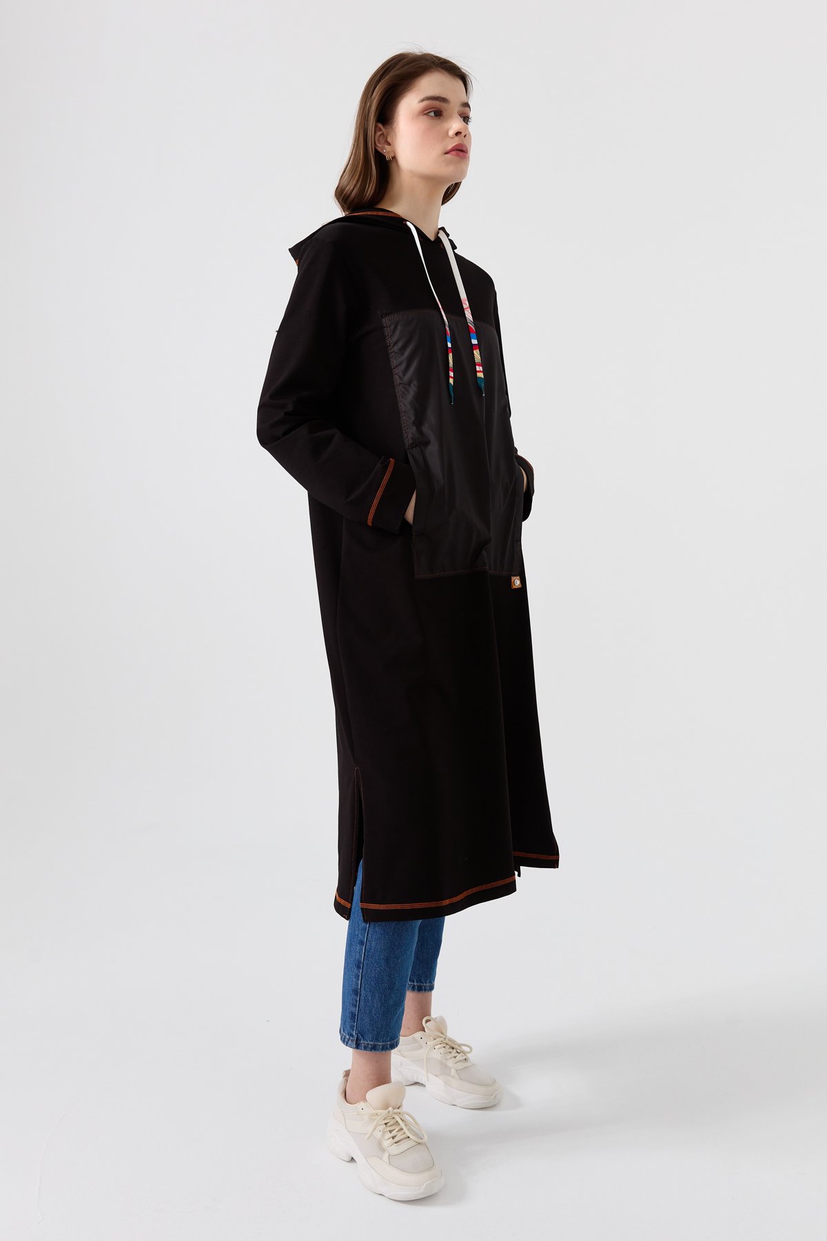 NİHAN Tunik Nihan Uzun Spor Kapşonlu Tunik  Siyah_modest