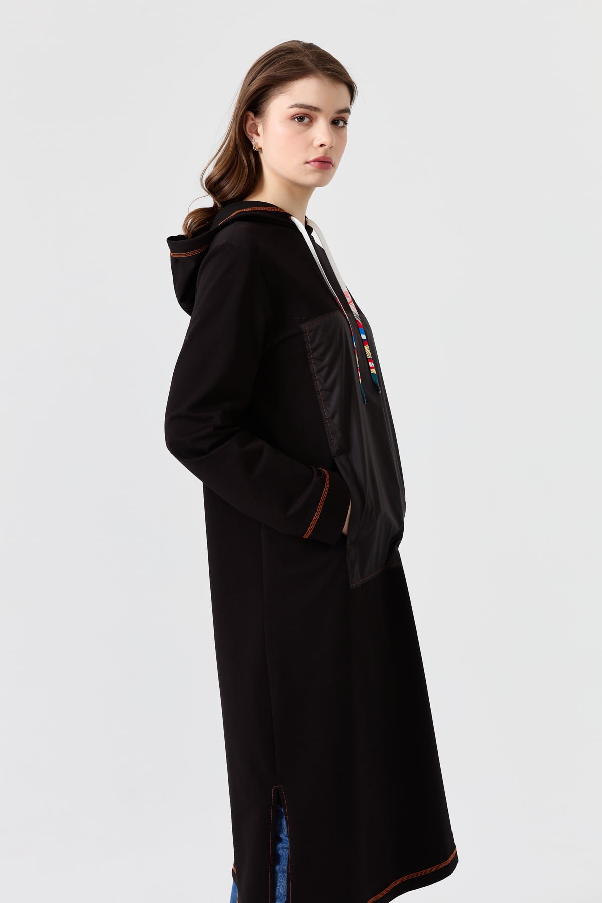 NİHAN Tunik Nihan Uzun Spor Kapşonlu Tunik  Siyah_modest