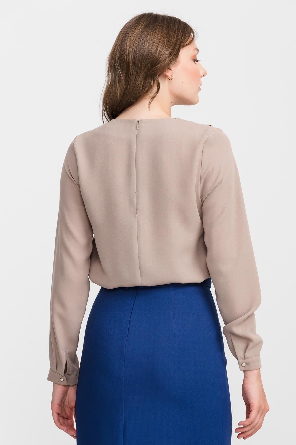 NİHAN Bluz Nihan Volan Detaylı Bluz  Vizon_modest