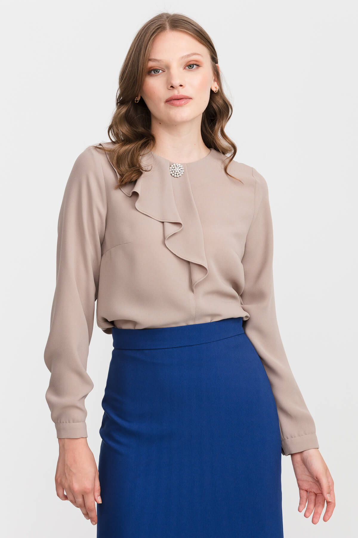 NİHAN Bluz Nihan Volan Detaylı Bluz  Vizon_modest