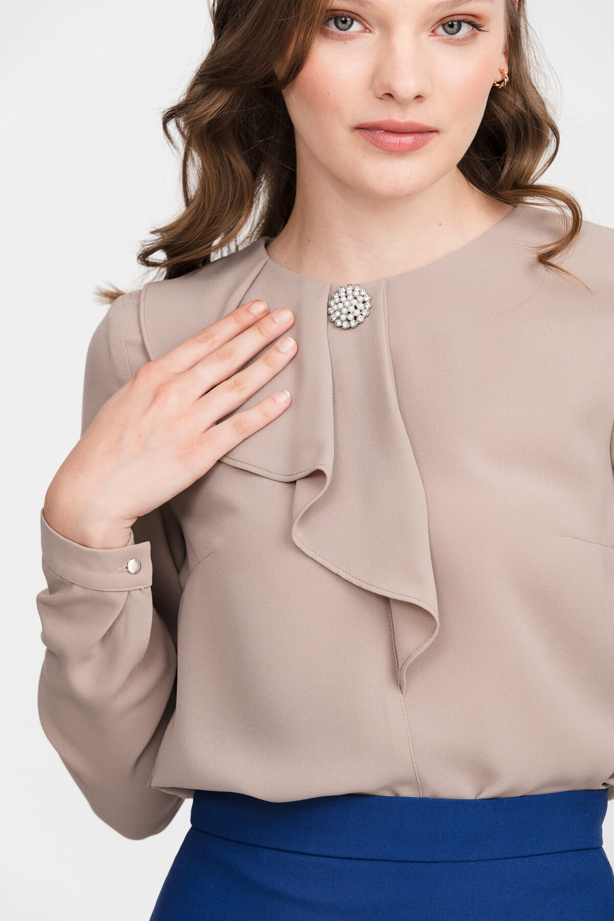 NİHAN Bluz Nihan Volan Detaylı Bluz  Vizon_modest