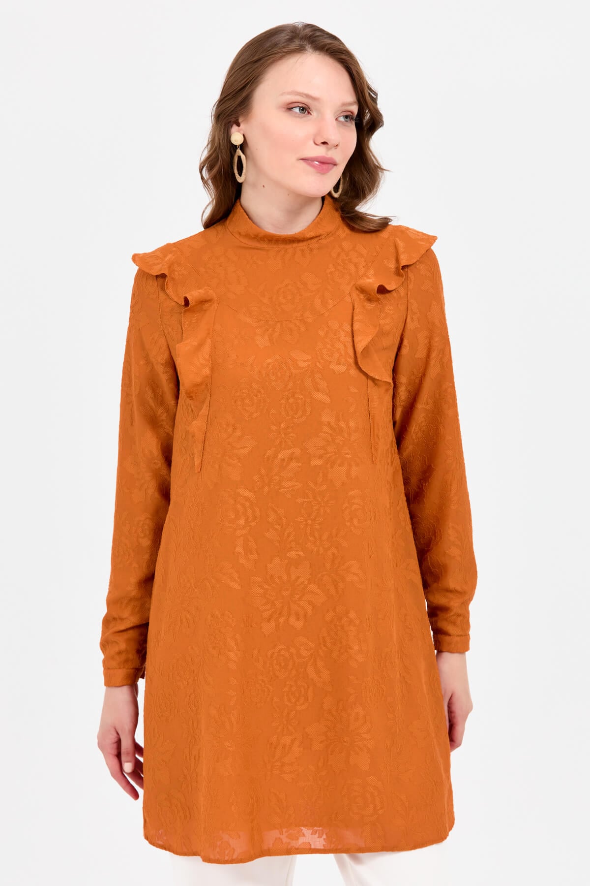 NİHAN Tunik Nihan Volan Detaylı Tunik  Turuncu_modest