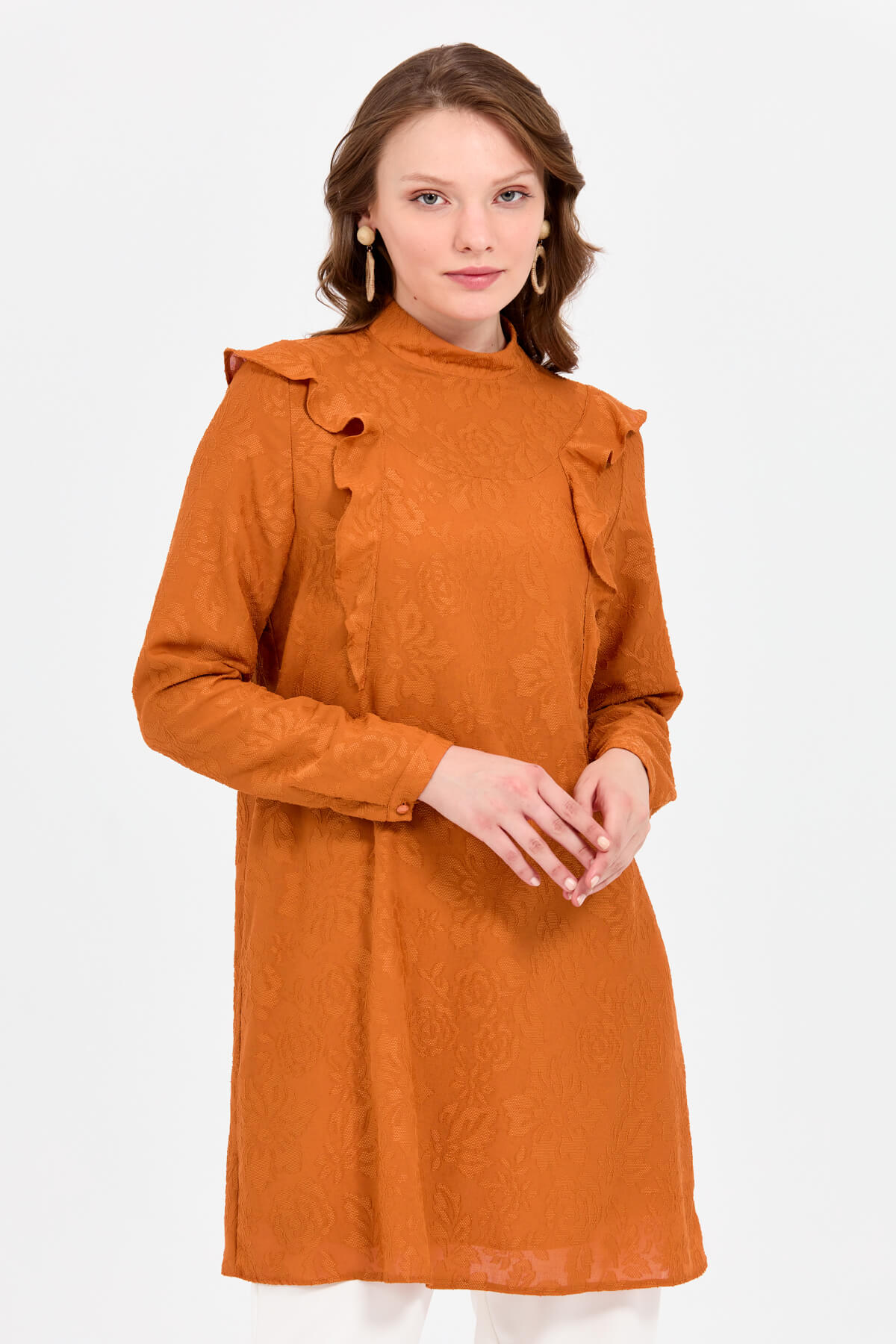 NİHAN Tunik Nihan Volan Detaylı Tunik  Turuncu_modest