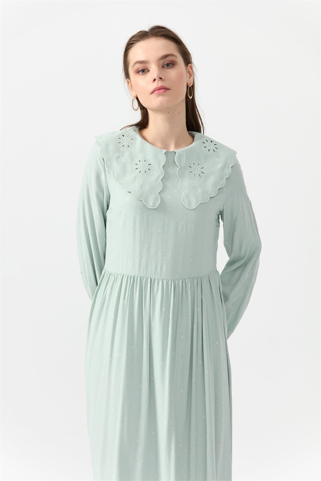 NİHAN Elbise Nihan Yaka Detaylı Elbise  Mint_modest