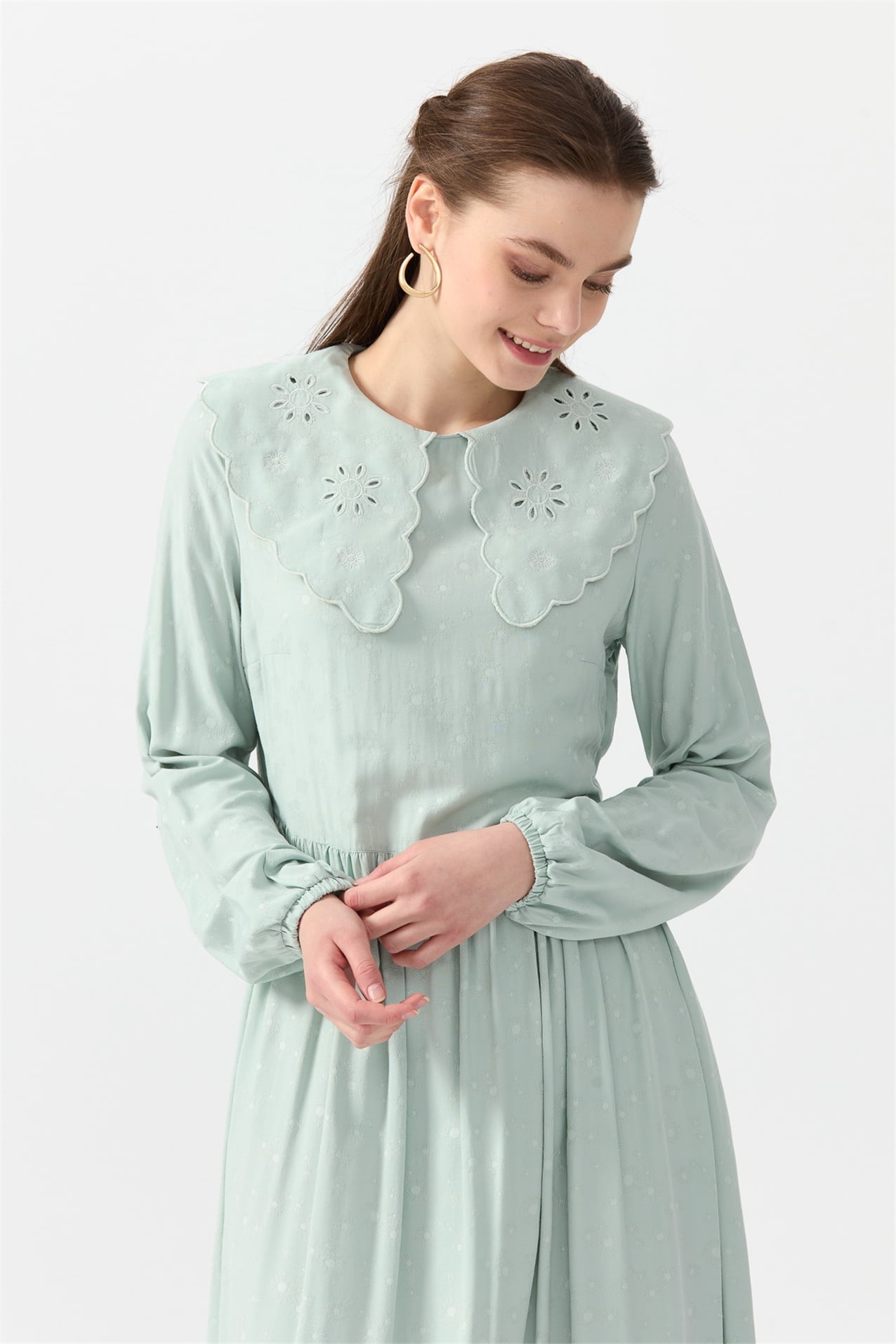 NİHAN Elbise Nihan Yaka Detaylı Elbise  Mint_modest