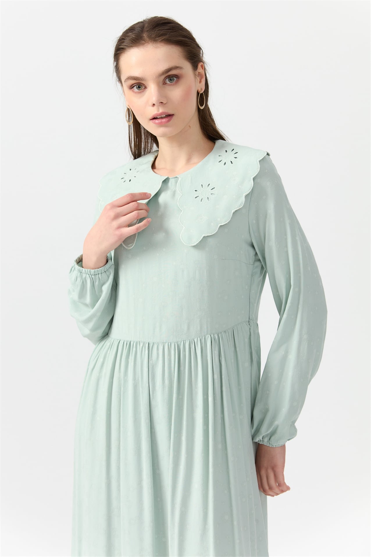 NİHAN Elbise Nihan Yaka Detaylı Elbise  Mint_modest