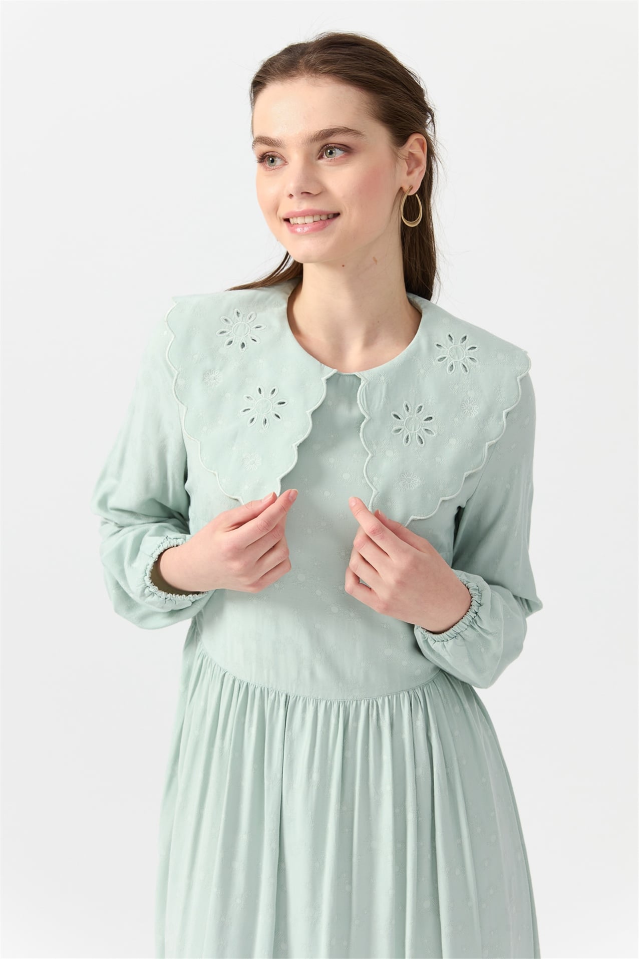 NİHAN Elbise Nihan Yaka Detaylı Elbise  Mint_modest