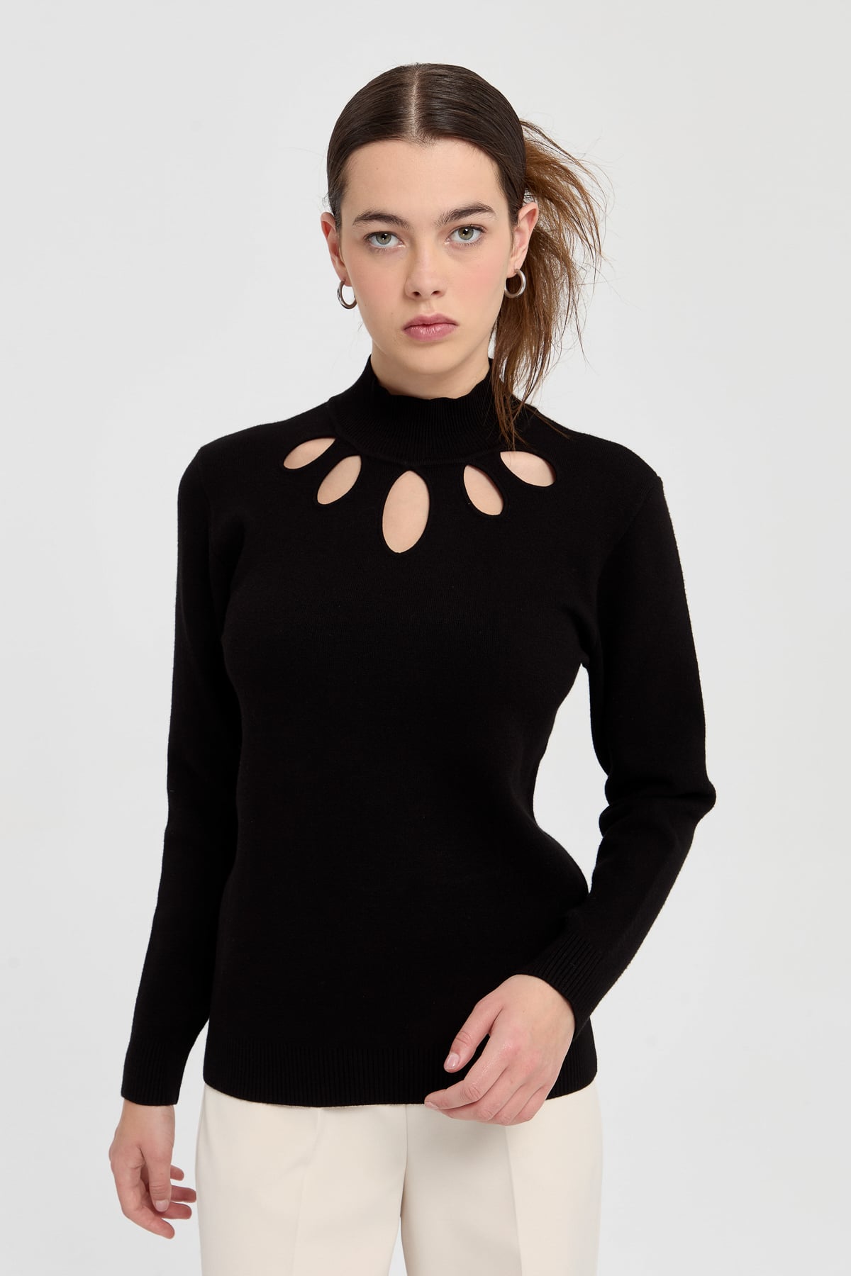 NİHAN Sweater Nihan Yakası Pencere Detaylı Triko Kazak  Siyah_modest