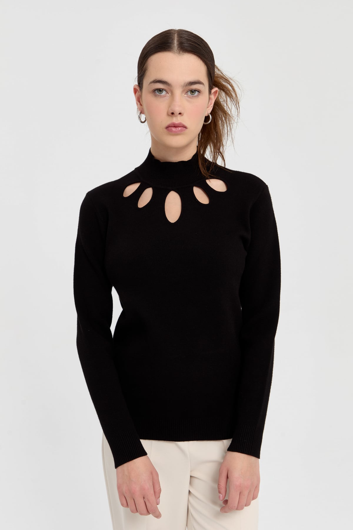 NİHAN Sweater Nihan Yakası Pencere Detaylı Triko Kazak  Siyah_modest