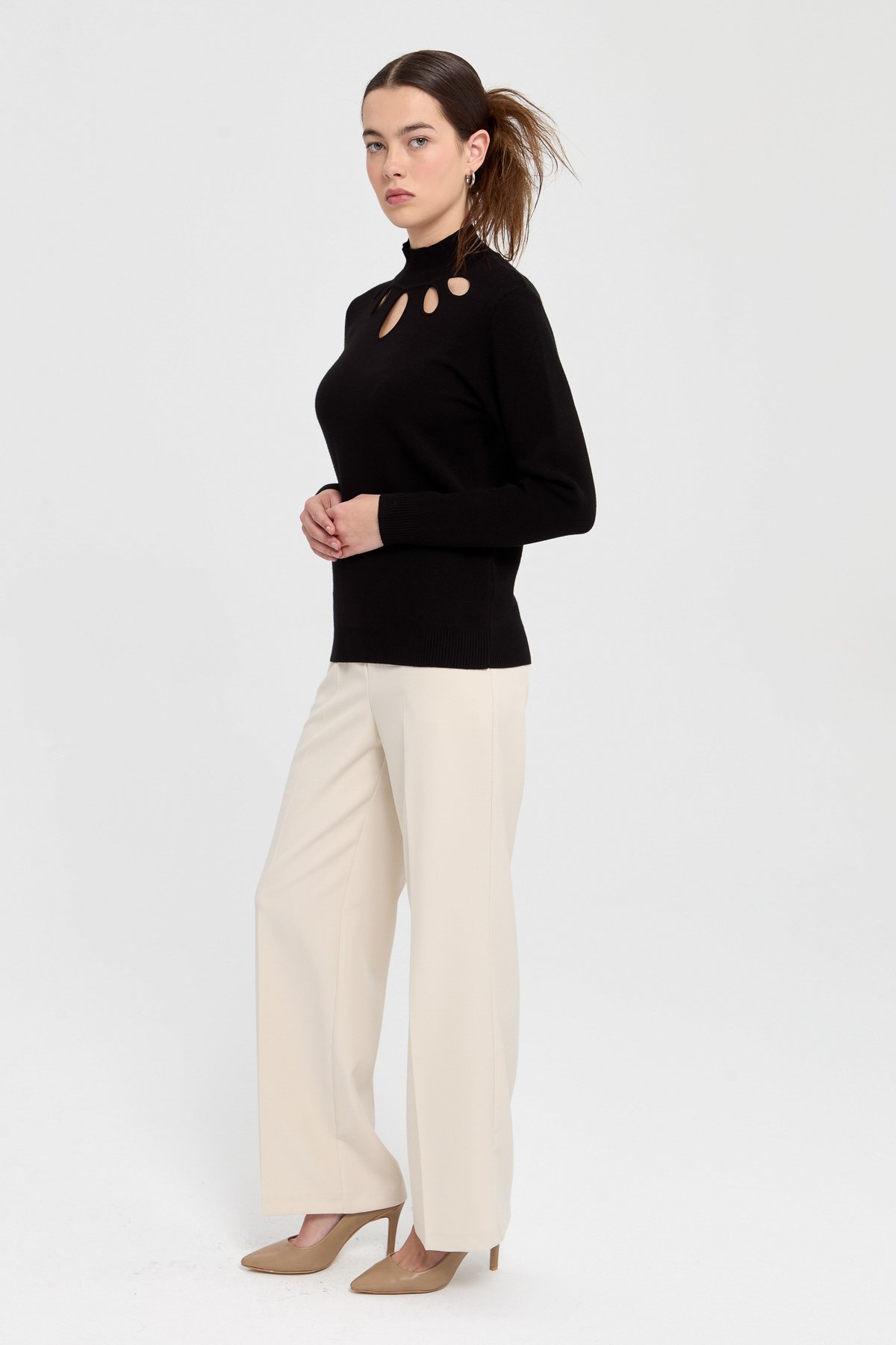 NİHAN Sweater Nihan Yakası Pencere Detaylı Triko Kazak  Siyah_modest