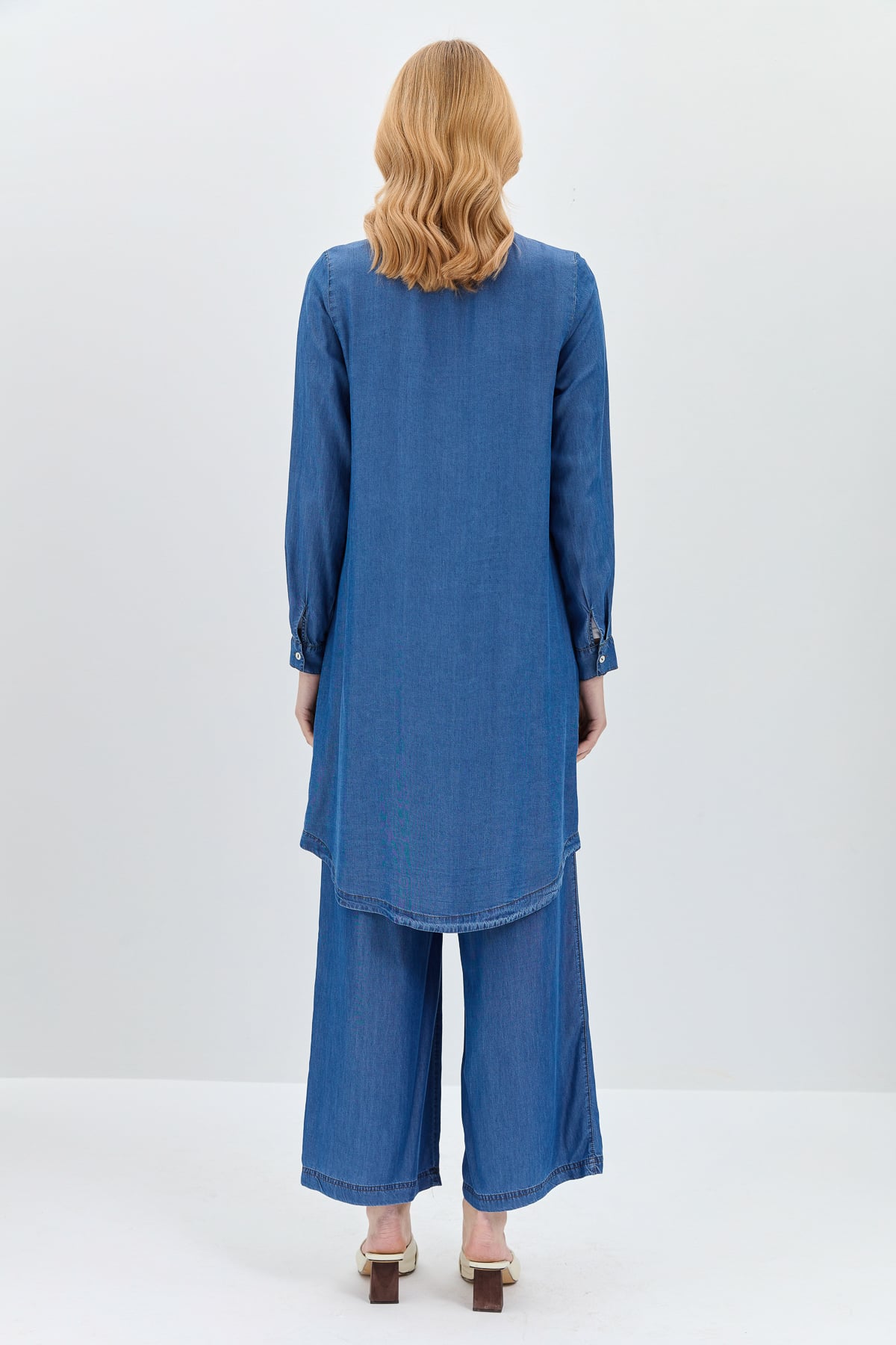 NİHAN Tunic Nihan Yakası ve Cebi Nakışlı Tencel Tunik  İndigo_modest