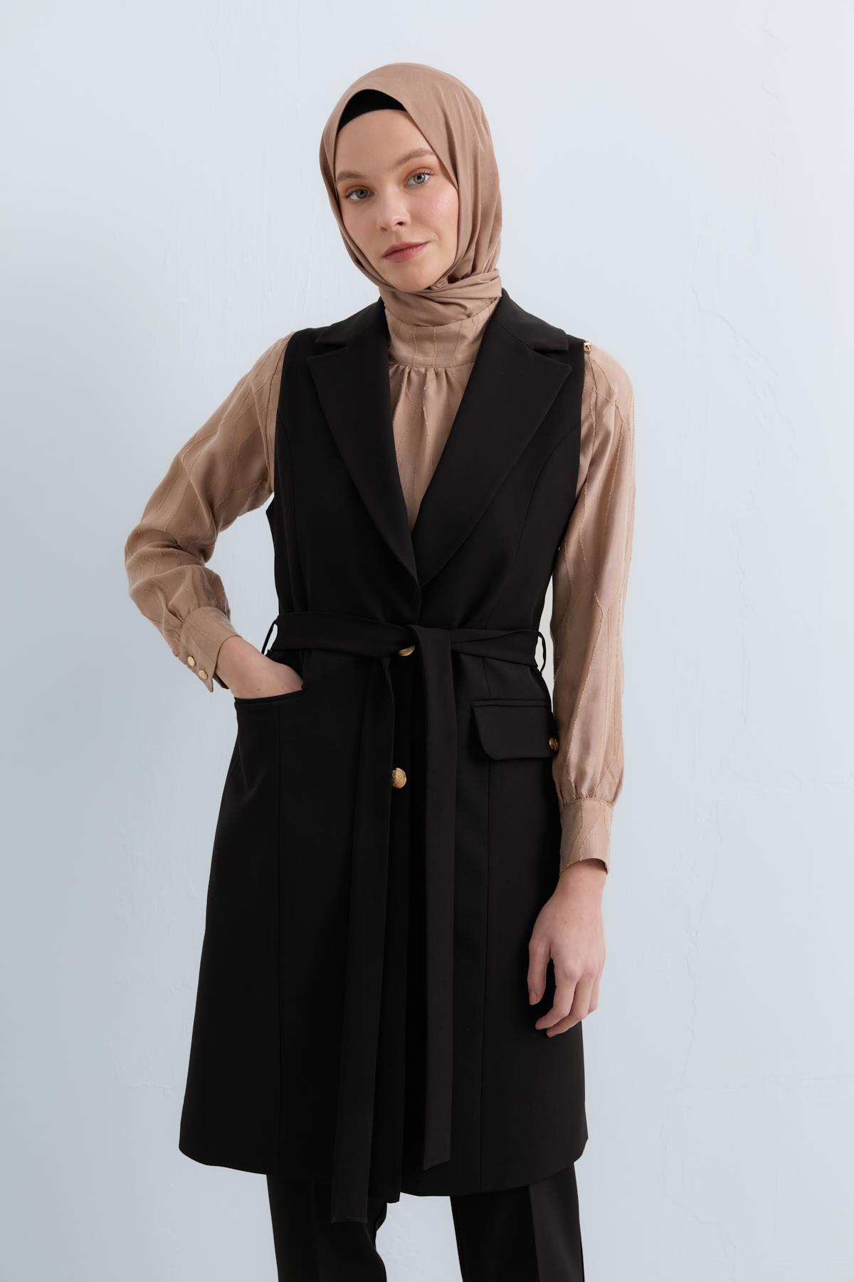NİHAN Takım Nihan Yelekli Pantolon Takım  Siyah_modest