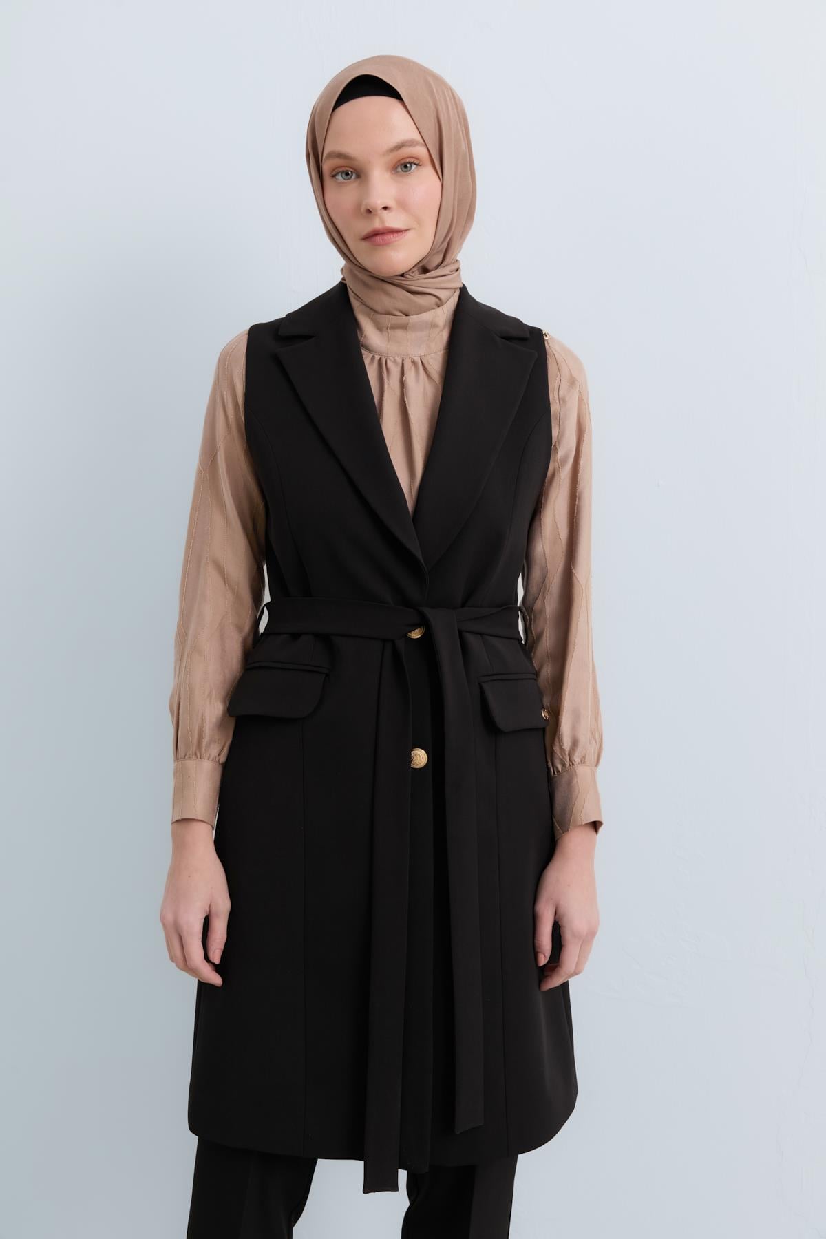 NİHAN Takım Nihan Yelekli Pantolon Takım  Siyah_modest