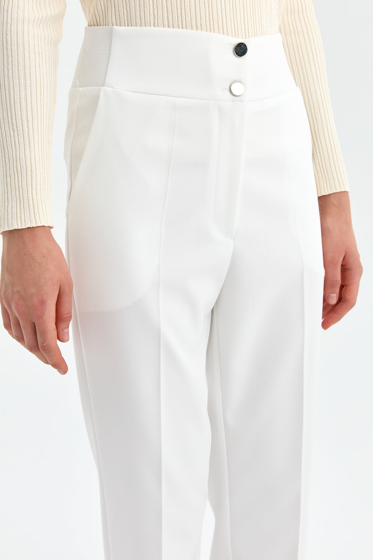 NİHAN Pants Nihan Yüksek Bel Dar Paça Pantolon  Ekru_modest