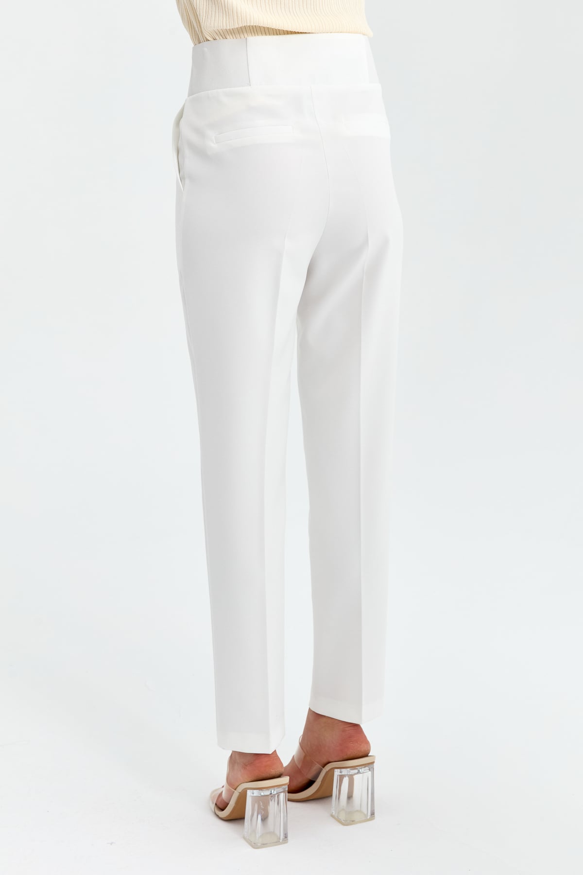 NİHAN Pants Nihan Yüksek Bel Dar Paça Pantolon  Ekru_modest