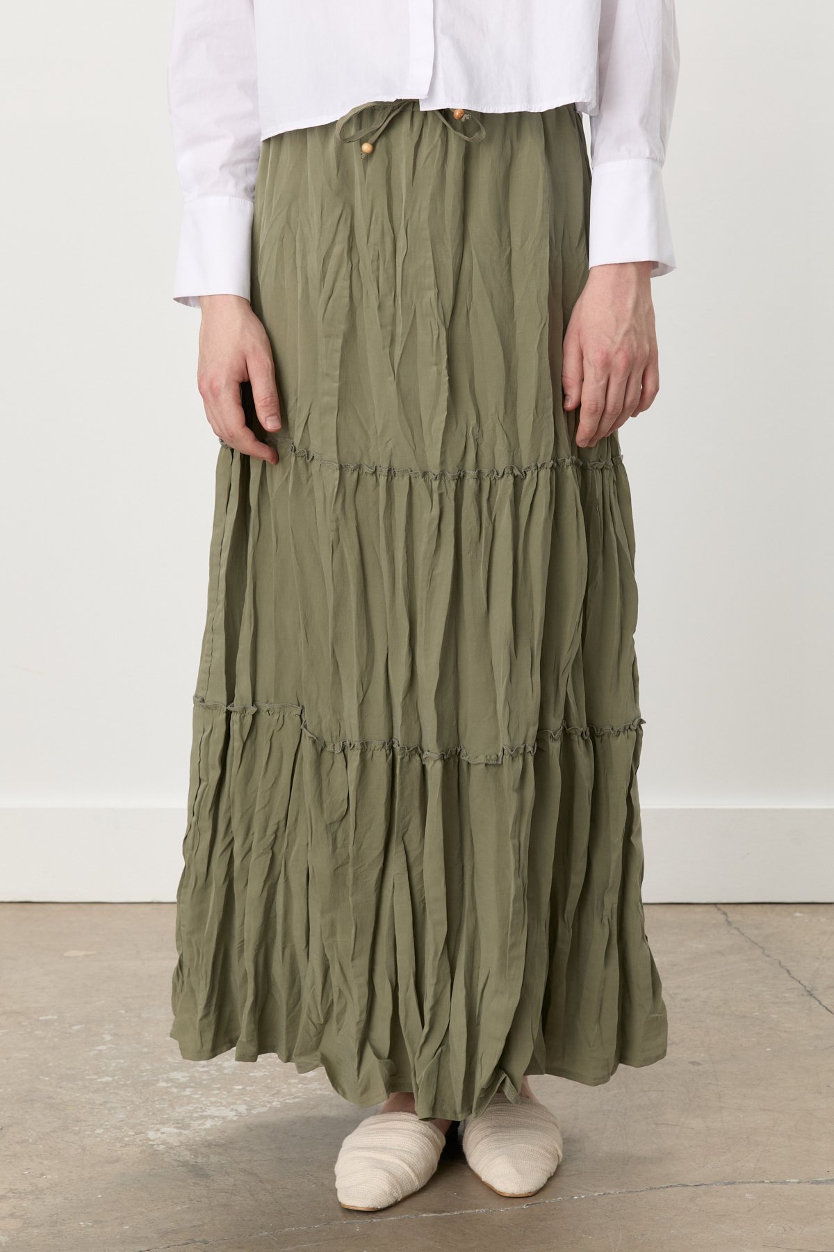 NİHAN Skirt Beli Lastikli Çingene Modal Etek  Haki_modest