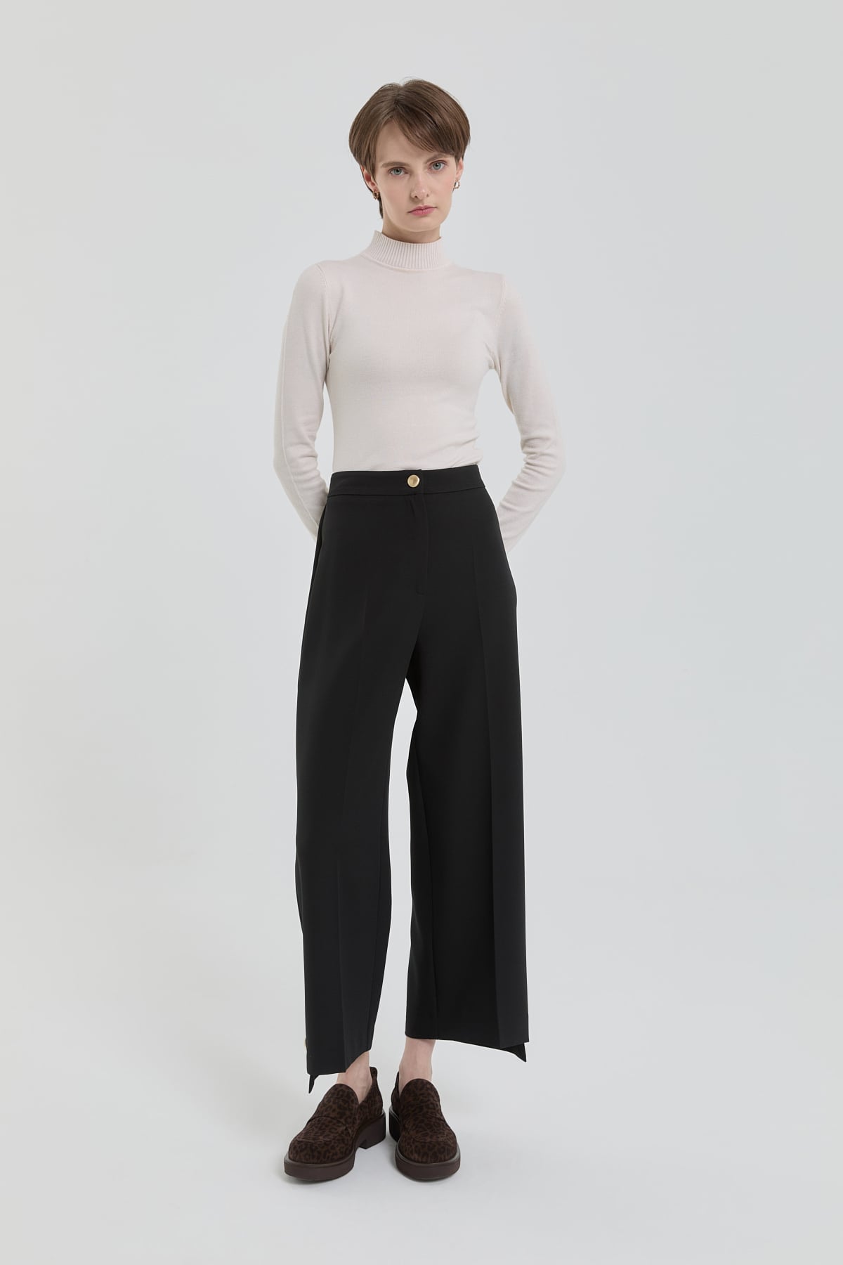 NİHAN Pants Boru Paça Double Pantolon  Siyah_modest