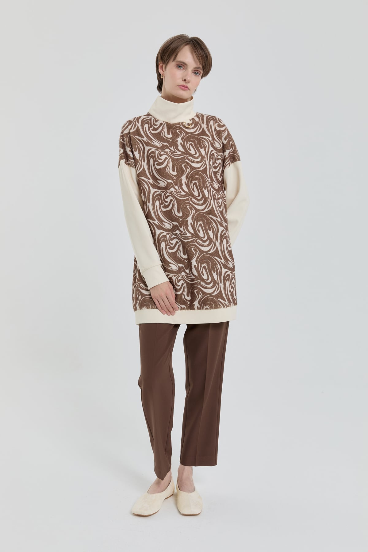 NİHAN Tunic D Toka Detaylı Örme Tunik  Kahve_modest