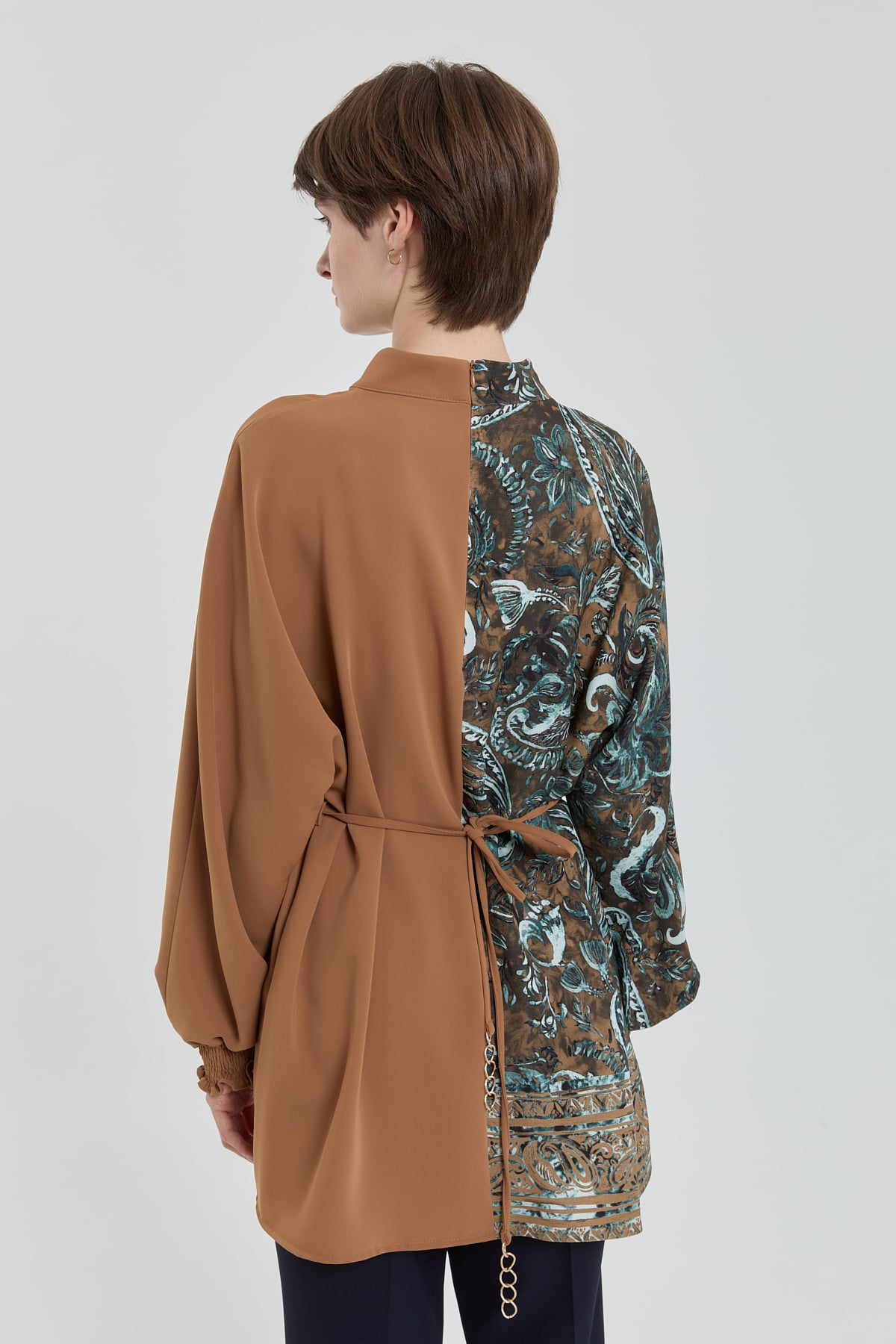 NİHAN Tunic Desen Mixli Yarasa Kol Tunik  Taba_modest