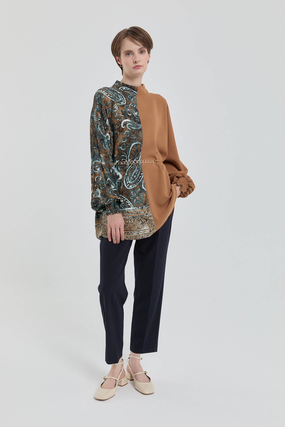 NİHAN Tunic Desen Mixli Yarasa Kol Tunik  Taba_modest