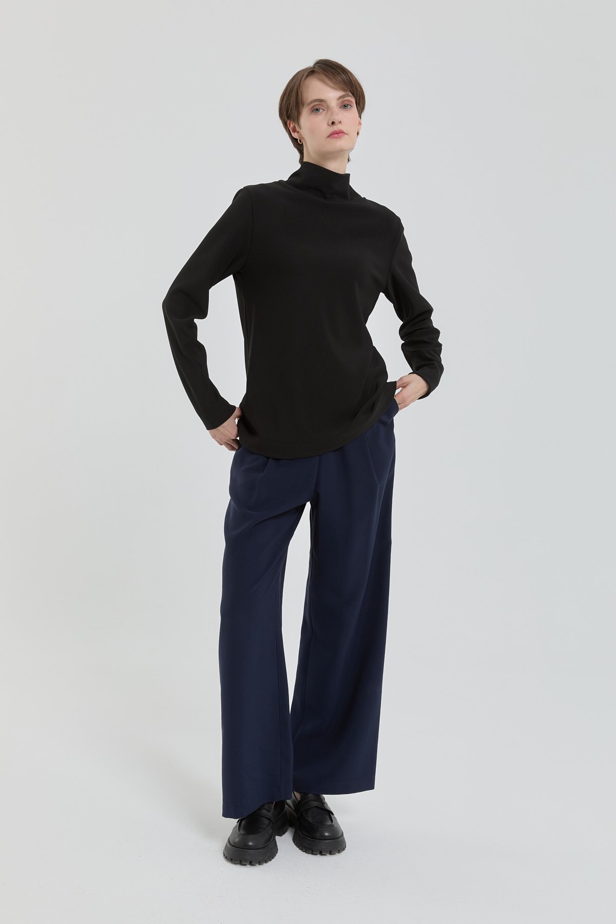 NİHAN Blouse Dik Yaka Basic Örme Bluz  Siyah_modest