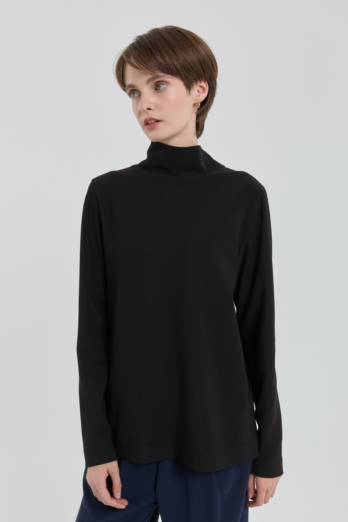 NİHAN Blouse Dik Yaka Basic Örme Bluz  Siyah_modest