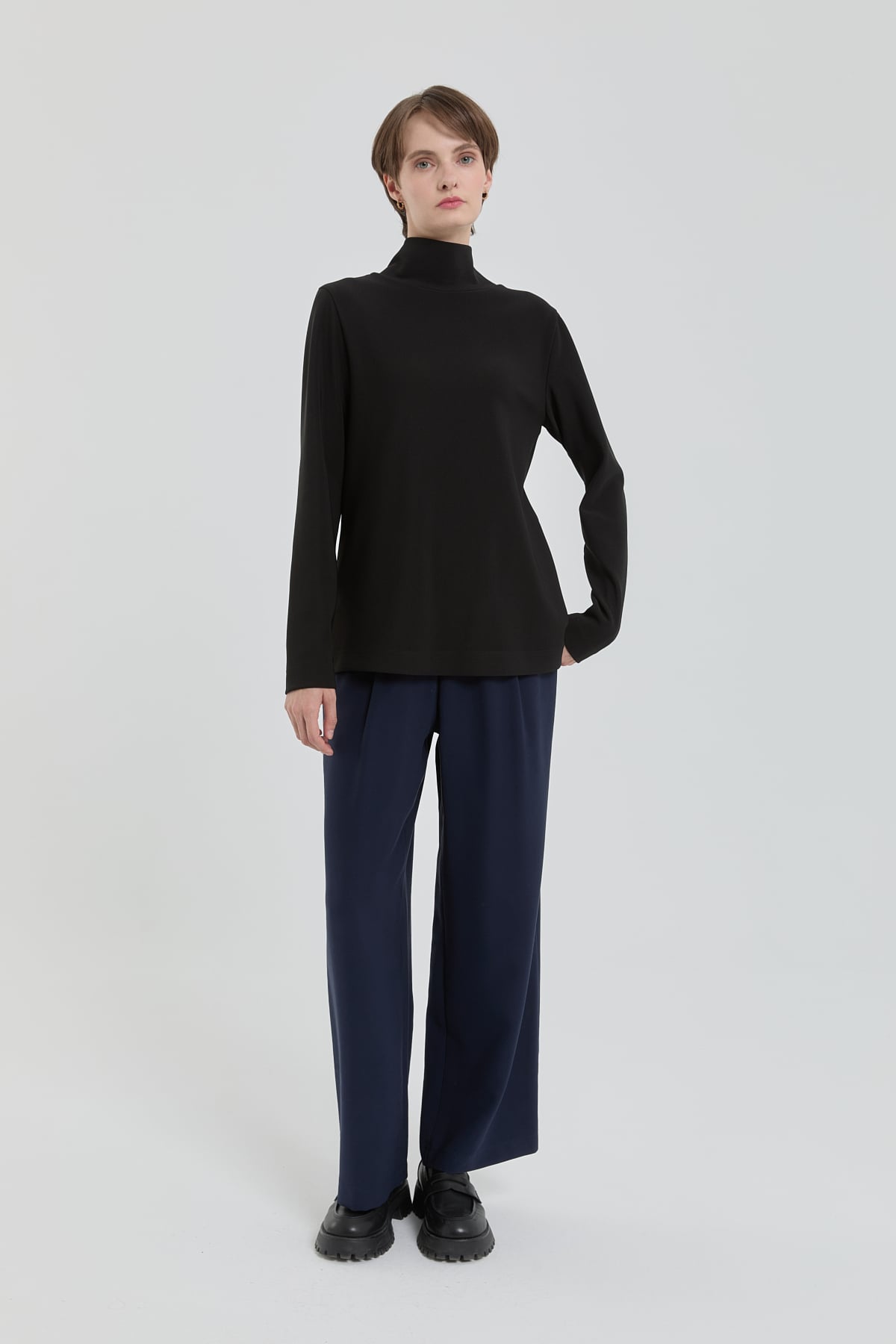 NİHAN Blouse Dik Yaka Basic Örme Bluz  Siyah_modest