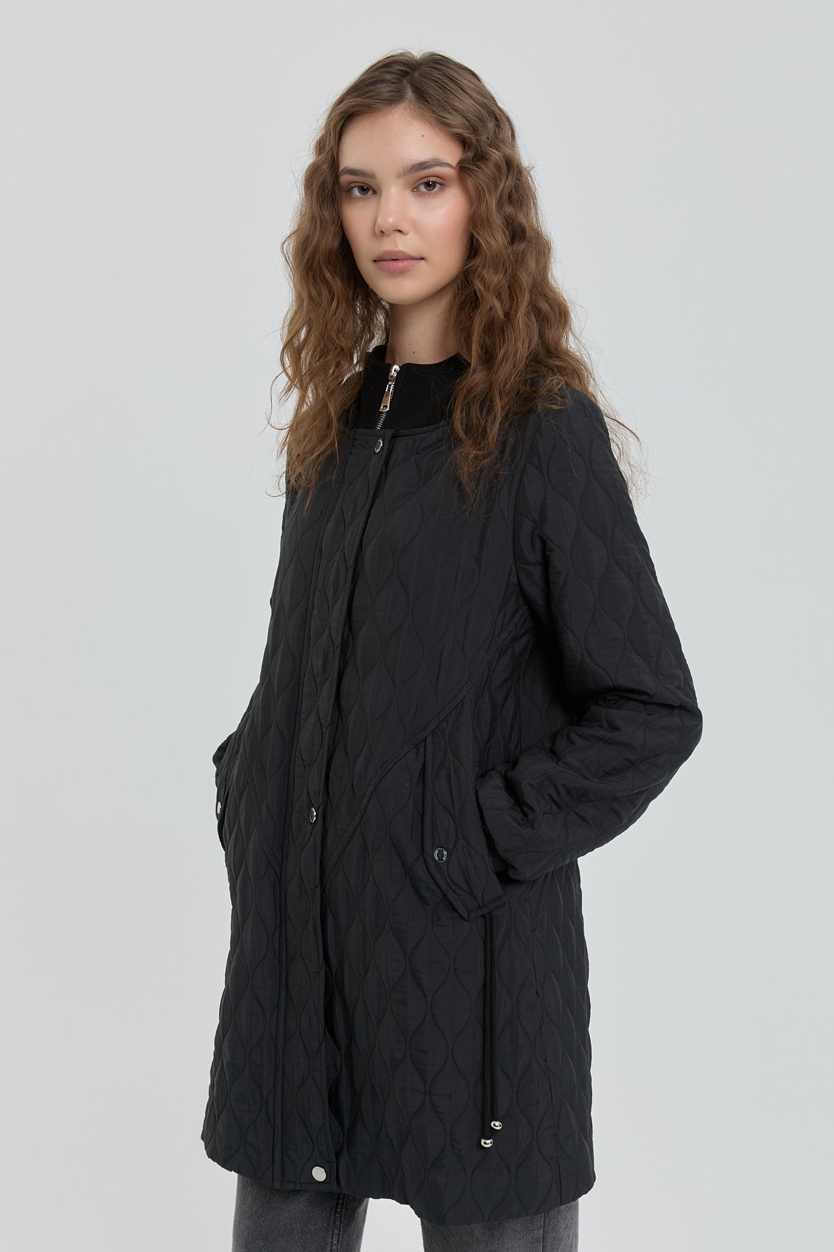 NİHAN Trench Coat İnce Kapitone Kapşonlu Kap  Siyah_modest