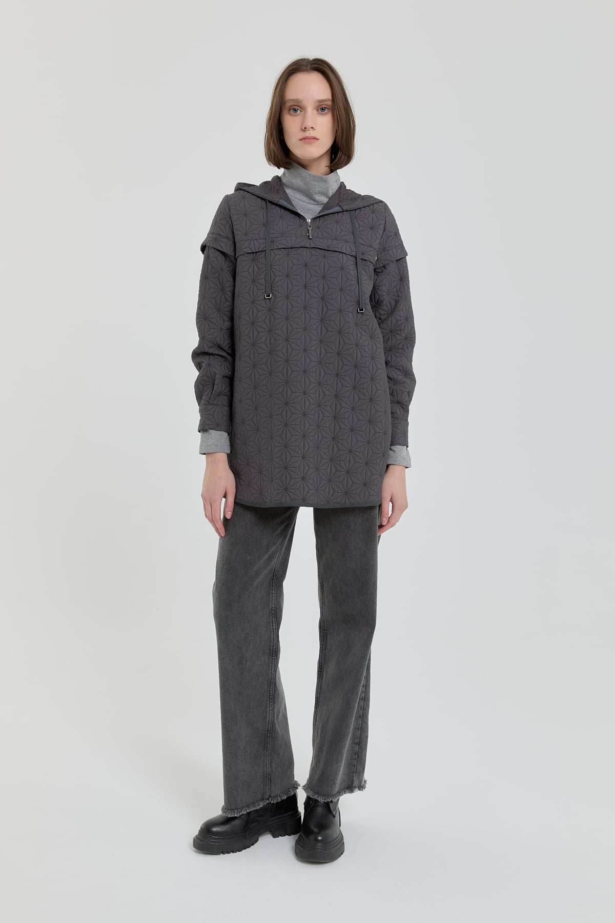 NİHAN Sweatshirt İnce Kapitone Kapşonlu Sweat  Antrasit_modest