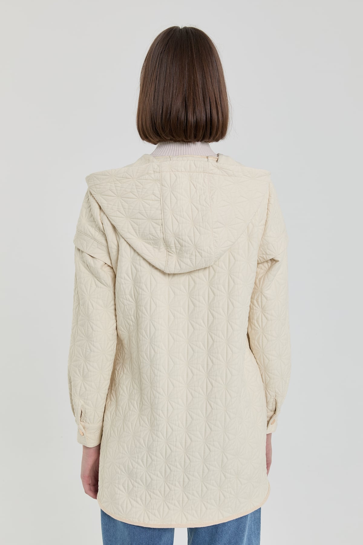 NİHAN Sweatshirt İnce Kapitone Kapşonlu Sweat  Ekru_modest