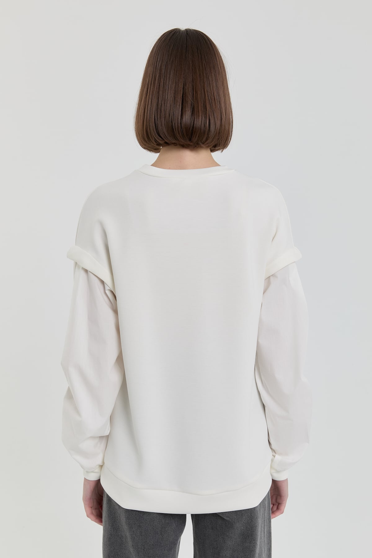 NİHAN Sweatshirt Kolları Poplin Örme Sweat  Ekru_modest