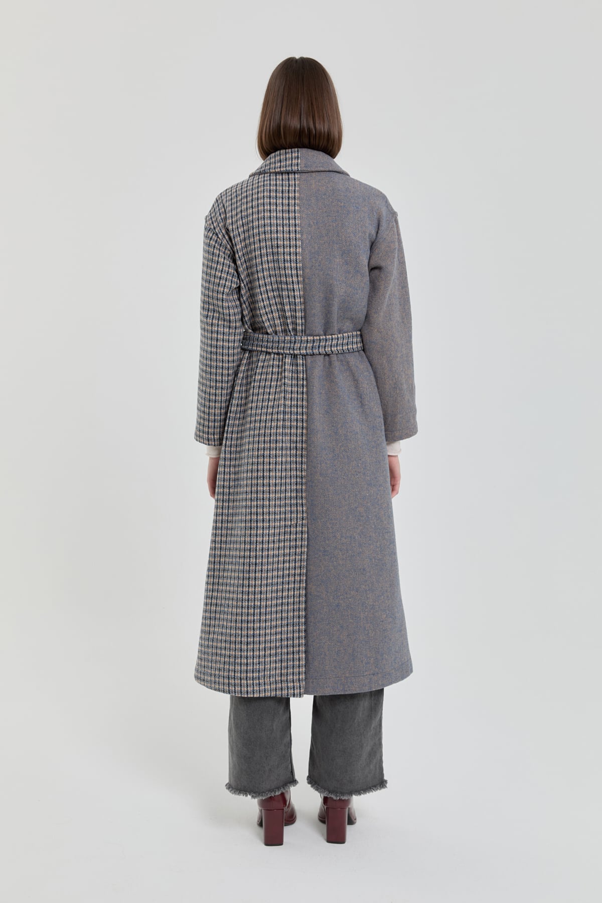 NİHAN Coat Kuşaklı Kruvaze Kaban  İndigo_modest