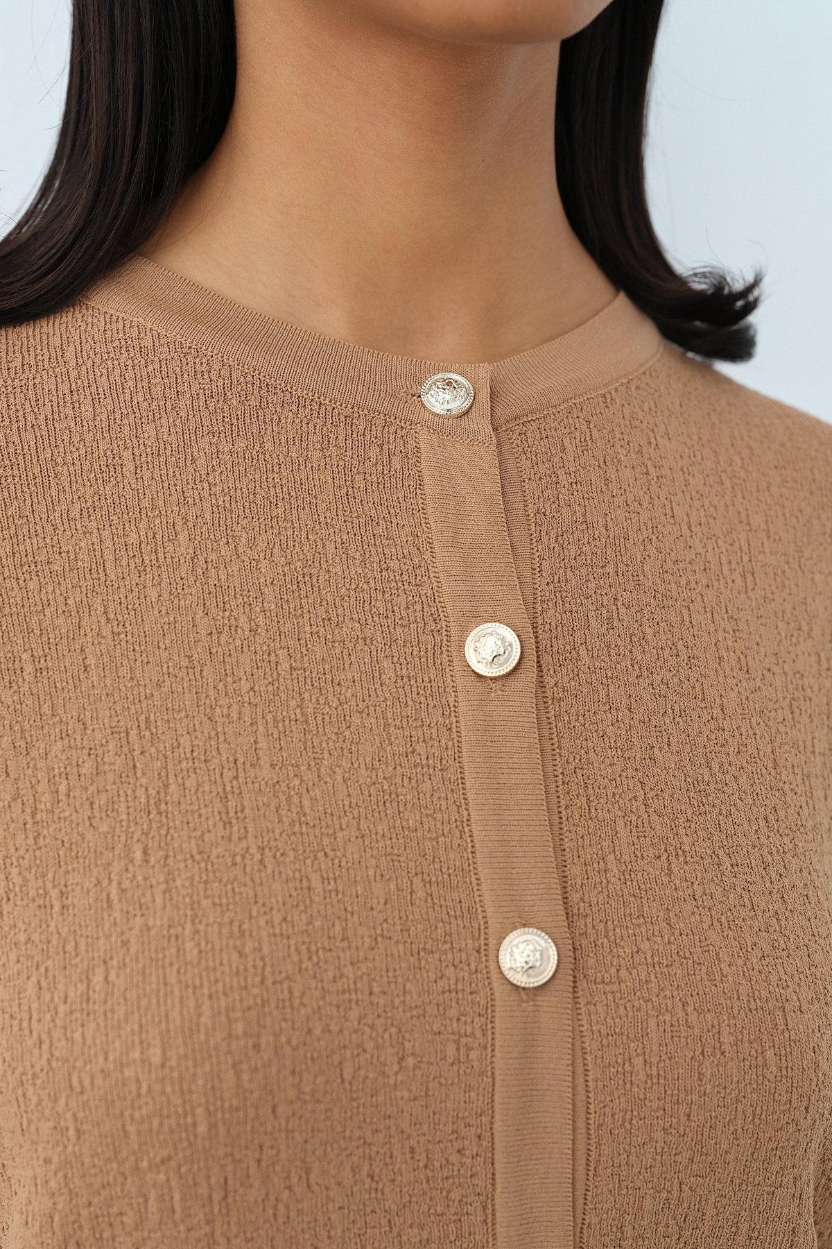 NİHAN Cardigan Nihan Ağaç Kabuğu Triko Blazer Hırka  Camel_modest