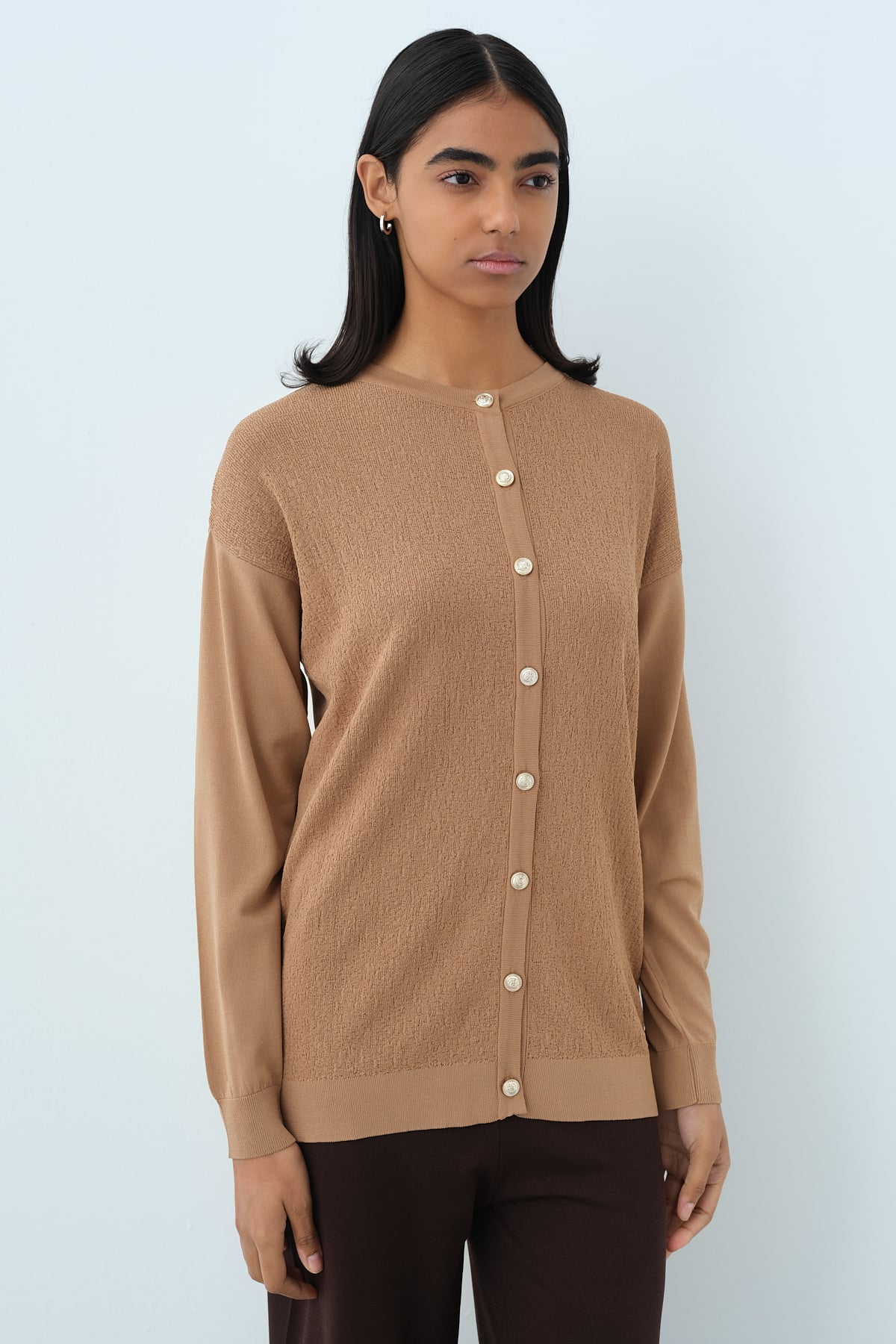NİHAN Cardigan Nihan Ağaç Kabuğu Triko Blazer Hırka  Camel_modest