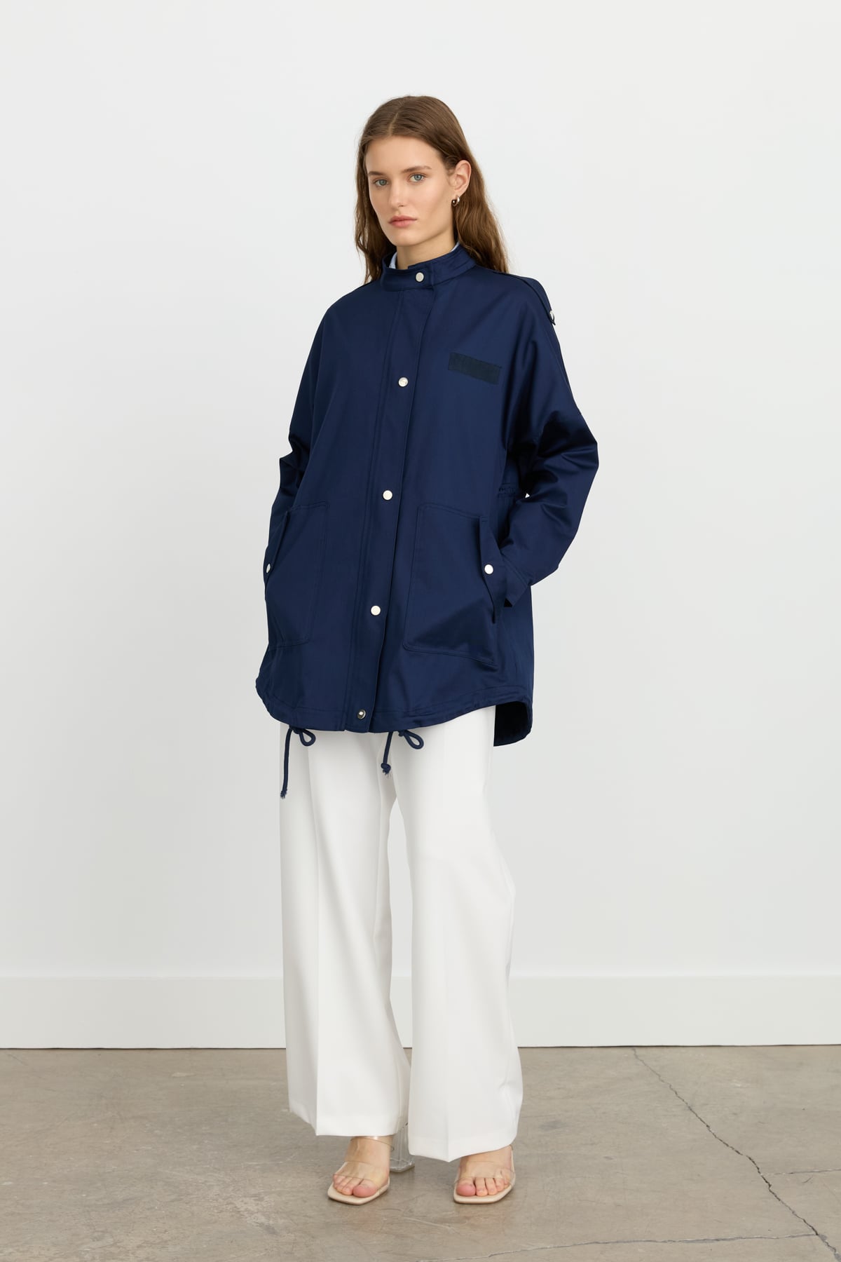 NİHAN Trench Coat Nihan Apolet Detaylı Oversize Kap  Lacivert_modest
