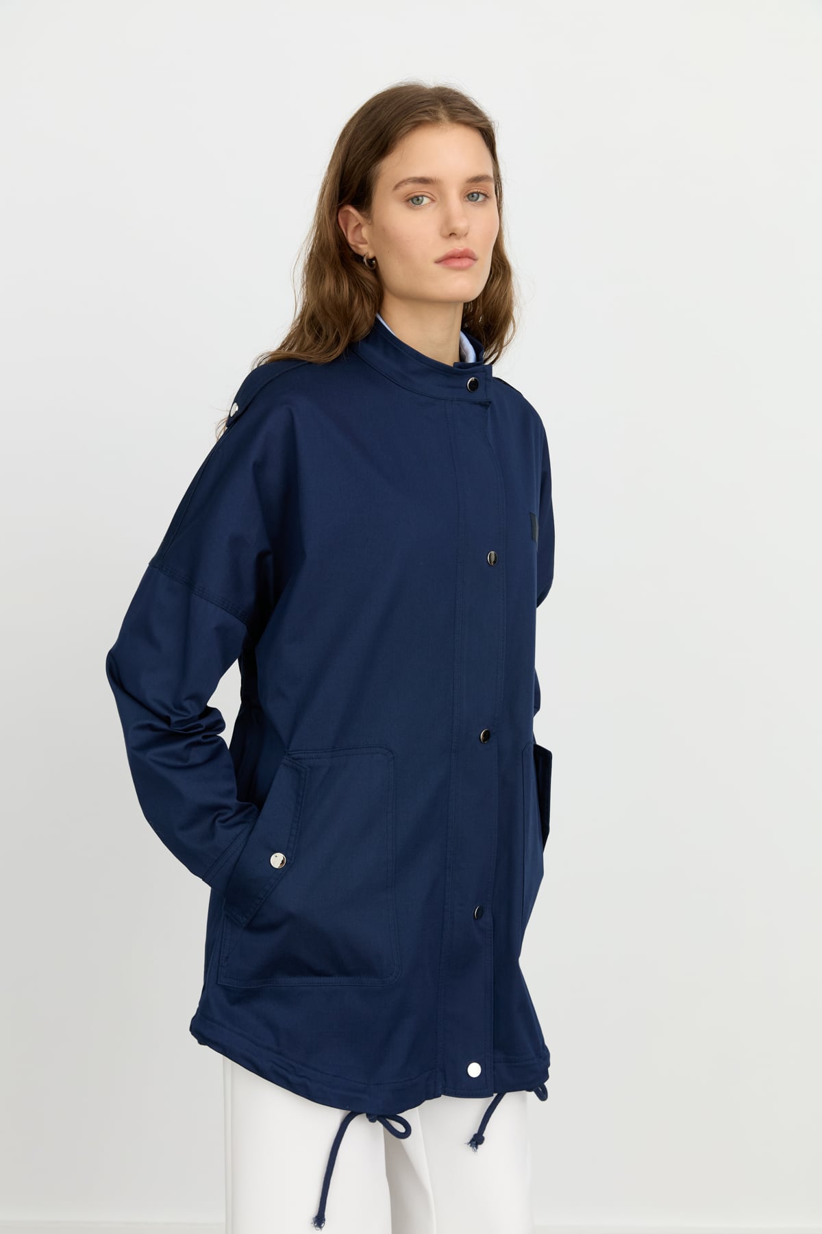 NİHAN Trench Coat Nihan Apolet Detaylı Oversize Kap  Lacivert_modest
