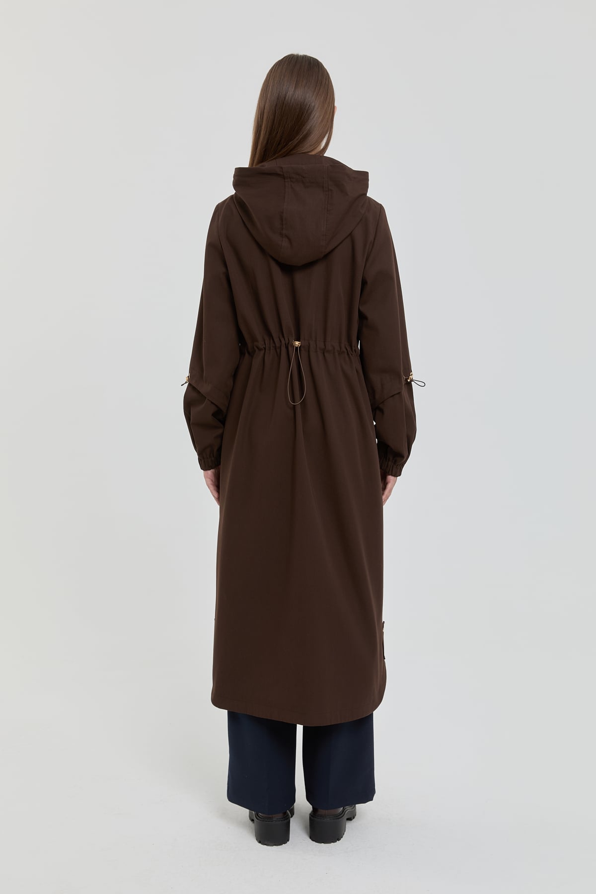 NİHAN Trench Coat Nihan Astronot Yaka Kol Detaylı Kap  Kahve_modest