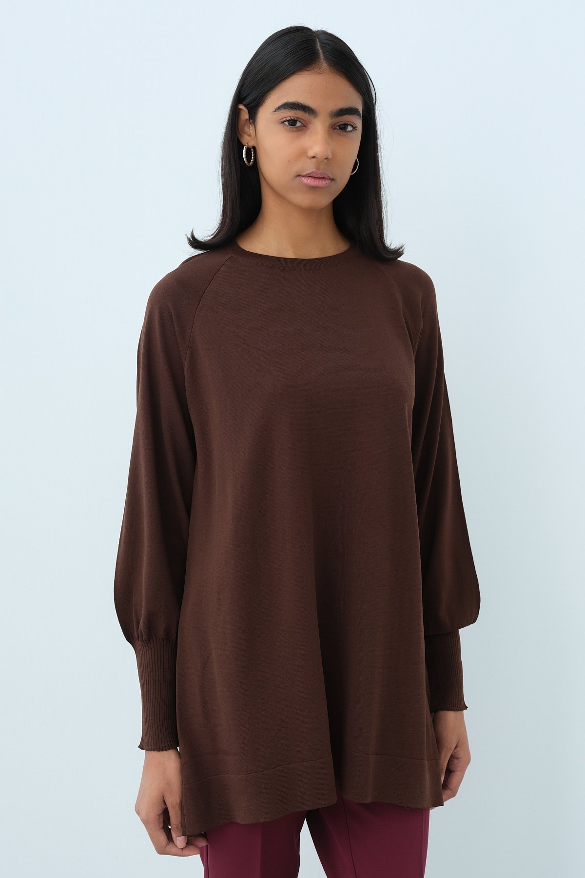 NİHAN Tunic Nihan Balon Kol Triko Tunik  Kahve_modest