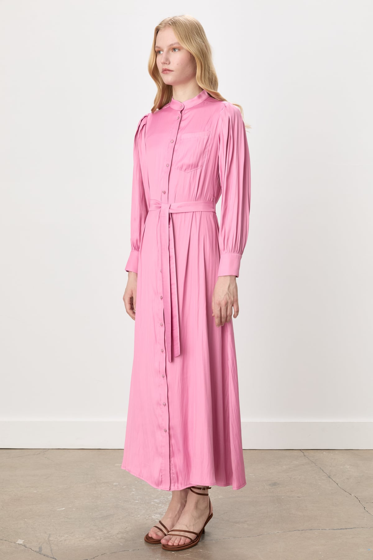 NİHAN Dress Nihan Balon Kollu Crash Elbise  Pembe_modest