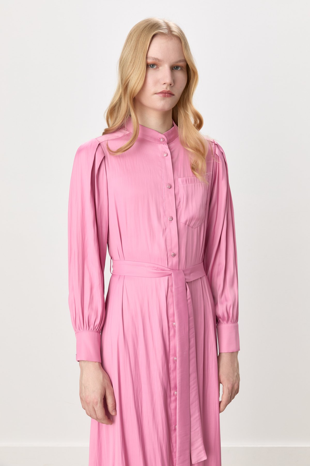 NİHAN Dress Nihan Balon Kollu Crash Elbise  Pembe_modest