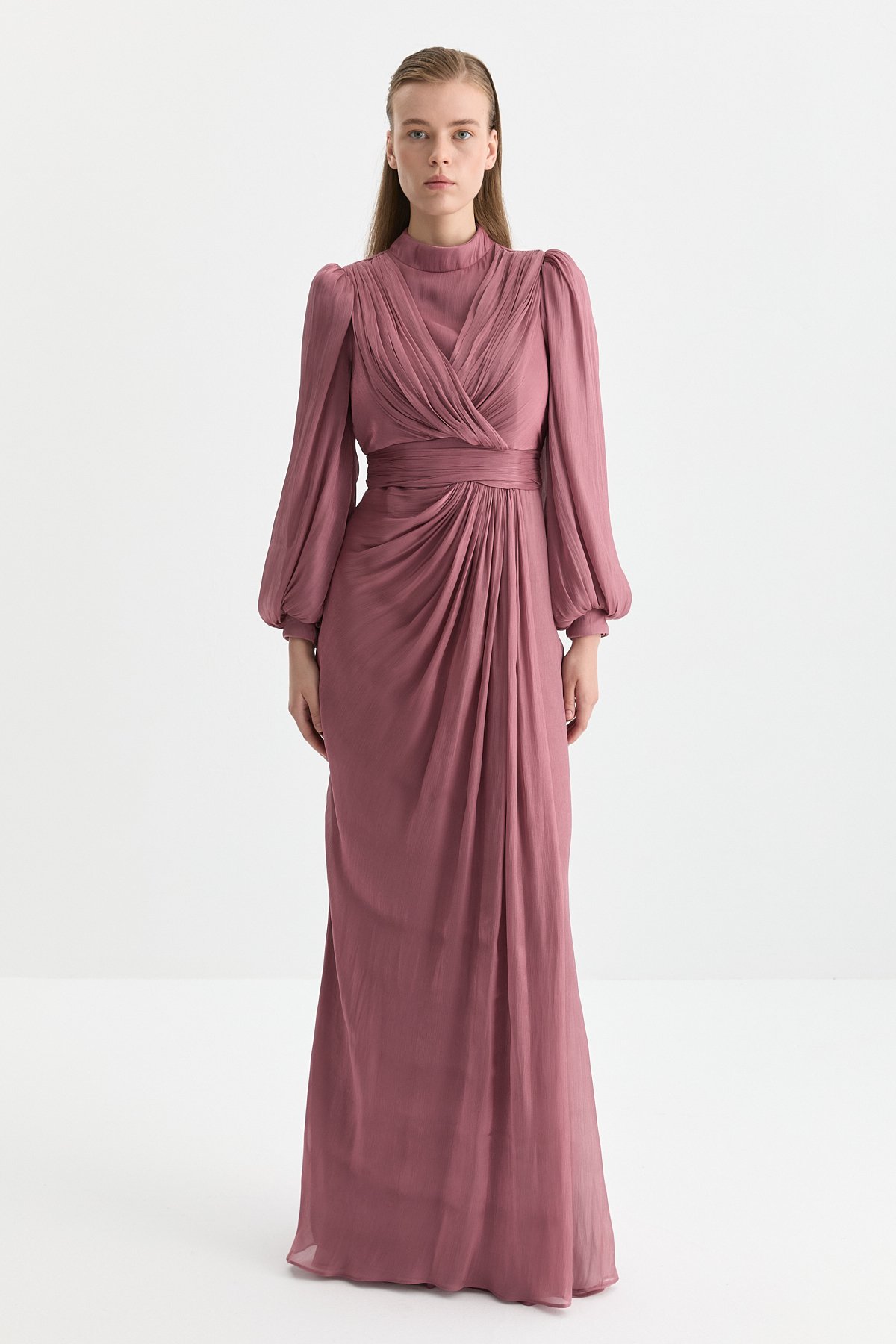 NİHAN Elbise Nihan Balon Kollu Drapeli Abiye  Berry_modest