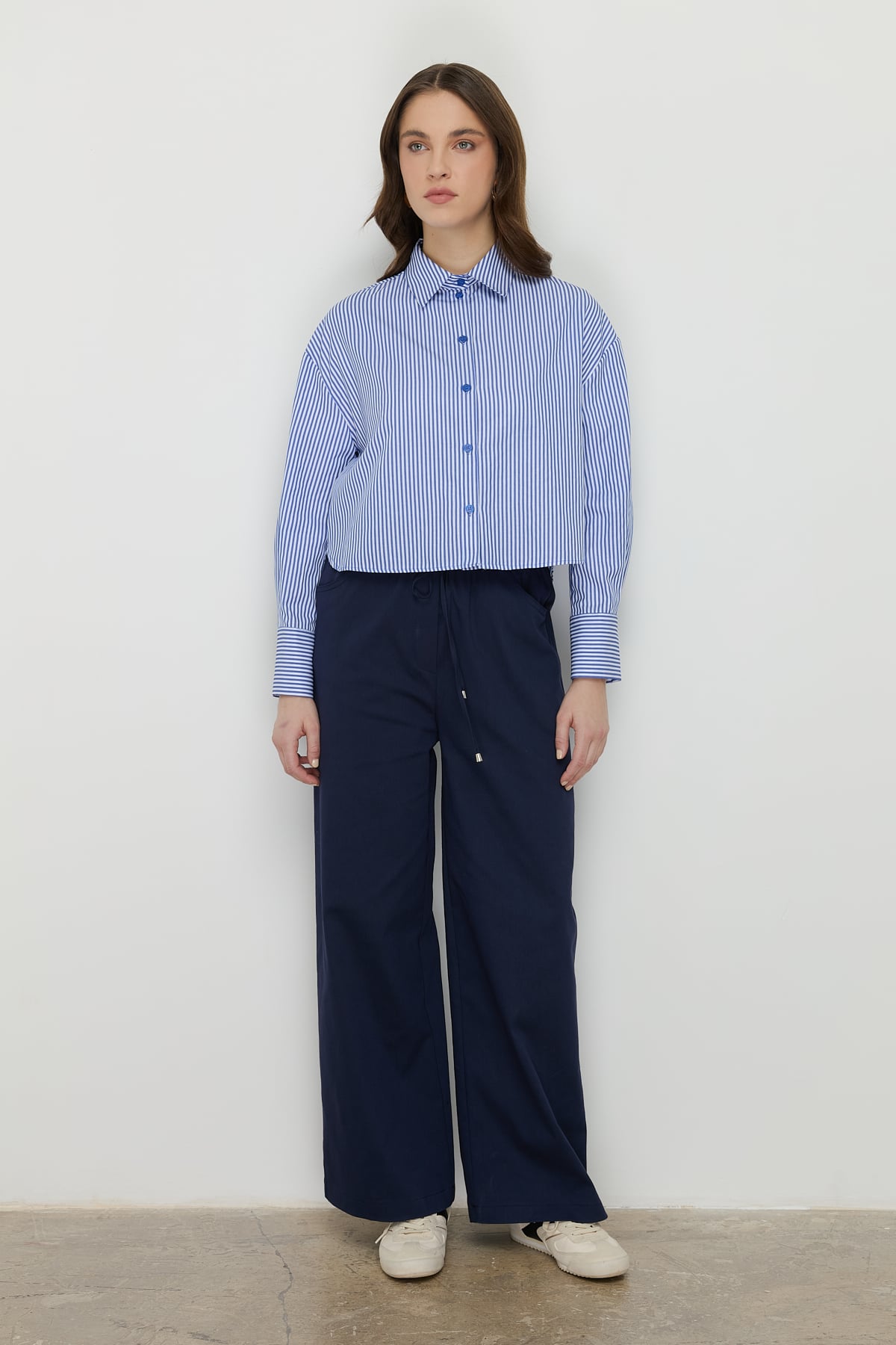 NİHAN Gömlek Nihan Basic Crop Gömlek  İndigo_modest